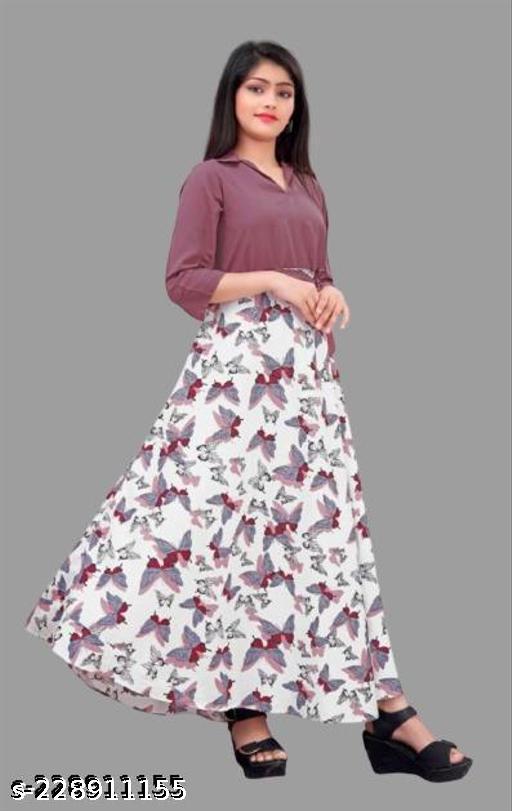 cute modern classy girls frocks & dresses | white with maroon butterfly print; mauve top, butterfly print, two-piece style top and skirt, A-line silhouette, A-line, one-piece, A-line dress, belt, pull-on, three-quarter, V-neck, belted, curved, maxi, unlined, Girls - ZORA