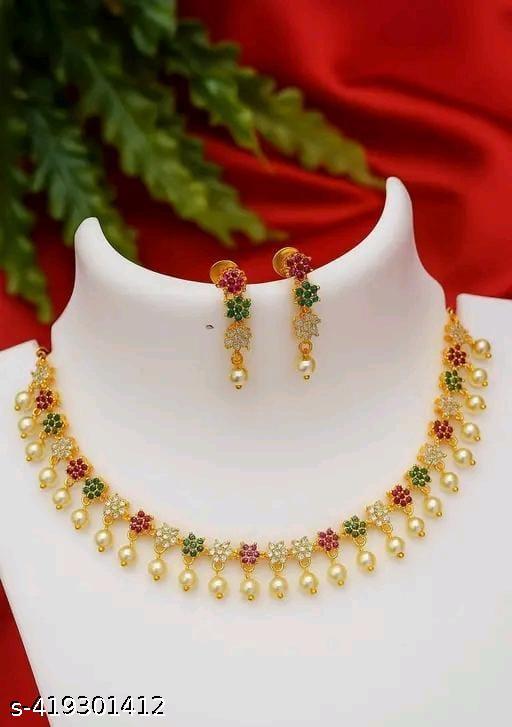 fancy Diamond matte finish Jewelery Set diva Necklace Gold-plated jewellery set - ZORA