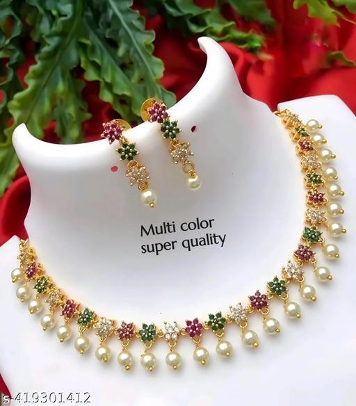 fancy Diamond matte finish Jewelery Set diva Necklace Gold-plated jewellery set - ZORA