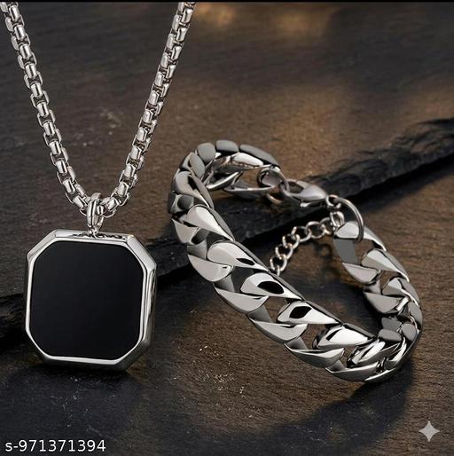 Men's Premium Black Onyx, Arrow Pendant, Owl Eye Ring & Cuban Bracelet Combo (Pack of 4) - ZORA
