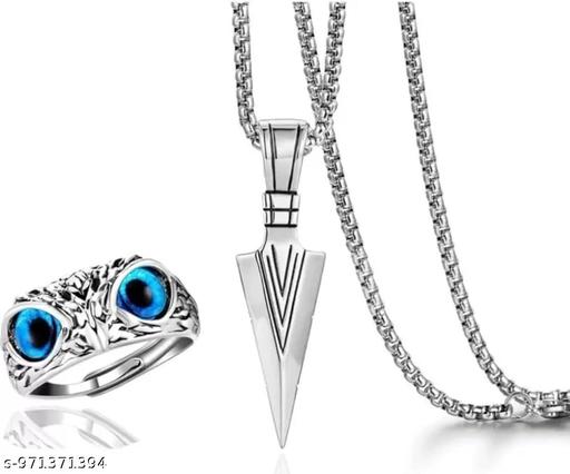 Men's Premium Black Onyx, Arrow Pendant, Owl Eye Ring & Cuban Bracelet Combo (Pack of 4) - ZORA