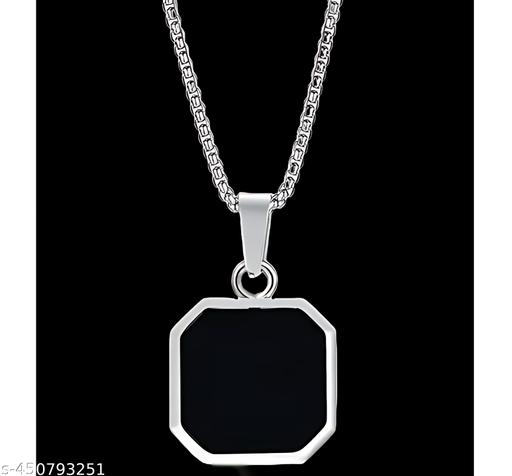 Minimal Men's Pendant Necklace Combo: Black Octagon, Silver Bar & Arrowhead Designs - ZORA