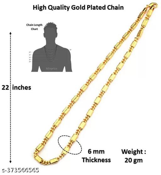 1 gram Stylish Heavy Golden Neck Men Chain “20” Inches Gold-plated Chain - ZORA