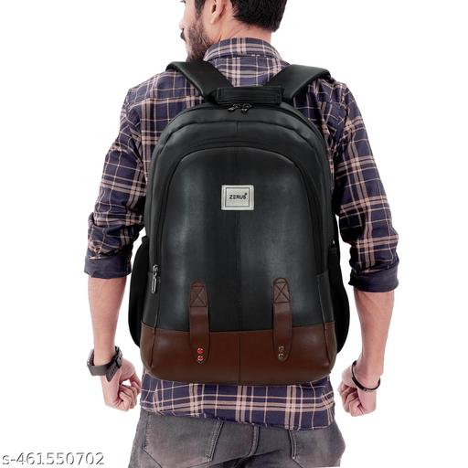 Size: M (15-30L) Black PU Leather Laptop Backpack 15.6” Office College Travel Bag for Men & Women - ZORA