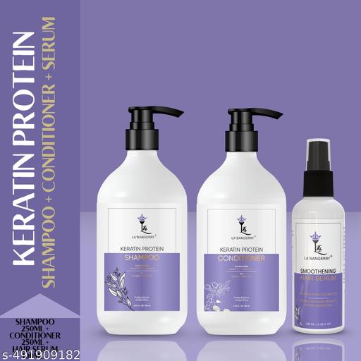 LA’BANGERRY Keratin Protein Shampoo, Conditioner & Hair Serum Combo Pack | Complete Hair Smoothening & Repair Kit | Controls Frizz, Reduces Hair Breakage & Adds Shine | 3 item in set - ZORA