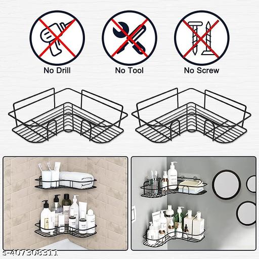 (PACK OF 2) Multipurpose Self-Adhesive Kitchen Bathroom Corner Rack and Stands Mounted with Strong Magic Sticker Durable Hook Home Essentials / LCORNER / BATHROOM CORNER 2PIS - ZORA