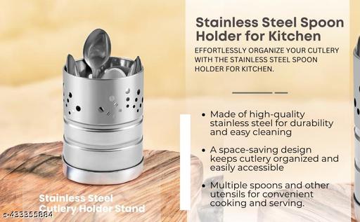 Stainless Steel Spoon Holder Spoons Stand chammach Stand Spoon Holder for Kitchen Cutlery Holder Spoon Stand Spoon Rack Spoon Stand for Kitchen - ZORA