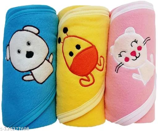 New Born Baby Bath Towel All Season Soft Hooded Wrapper Blanket Unisex Pack of 3 - ZORA