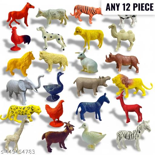 12 Animal Premium PVC Figure Toy 2 Inch ,Any ,Multicolour /Miniature /Model /Plaything /Puppet /Educational Toy / Fun Toy /Activity Toys / Play Toy , Likely Made Of Plastic + Rubber, Jungle Animal ,Before Order Examine Size Closely ,Marvellous Performance, - ZORA