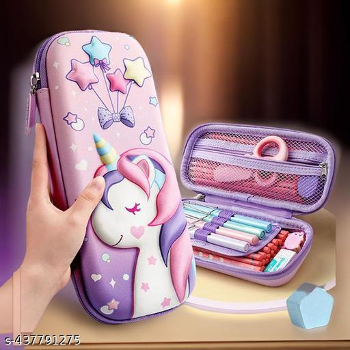 3D Unicorn Cover Large Capacity Pencil Case Compass with Compartments, School Supply Organizer for Students, Stationery Box, Cosmetic Zip Pouch Bag (1 Unit) - ZORA