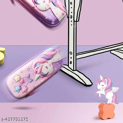 3D Unicorn Cover Large Capacity Pencil Case Compass with Compartments, School Supply Organizer for Students, Stationery Box, Cosmetic Zip Pouch Bag (1 Unit) - ZORA