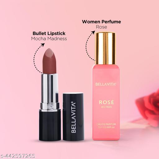 ROSE EDP Perfume 20 ml + Mocha Madness Matte Lipstick 4.2 gm for Women (Pack of 2 Items) - ZORA