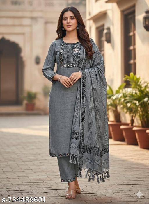 Stylish Grey Cotton Kurta Set for Women - ZORA