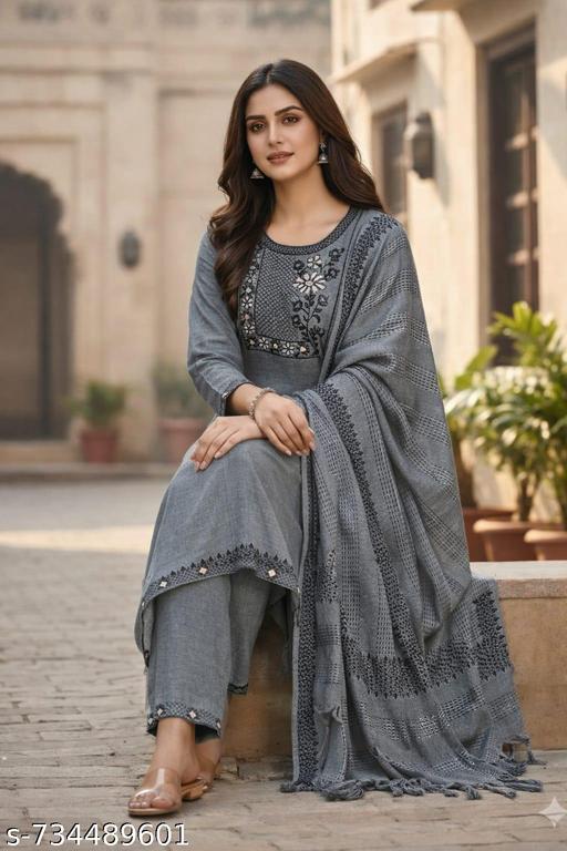 Stylish Grey Cotton Kurta Set for Women - ZORA