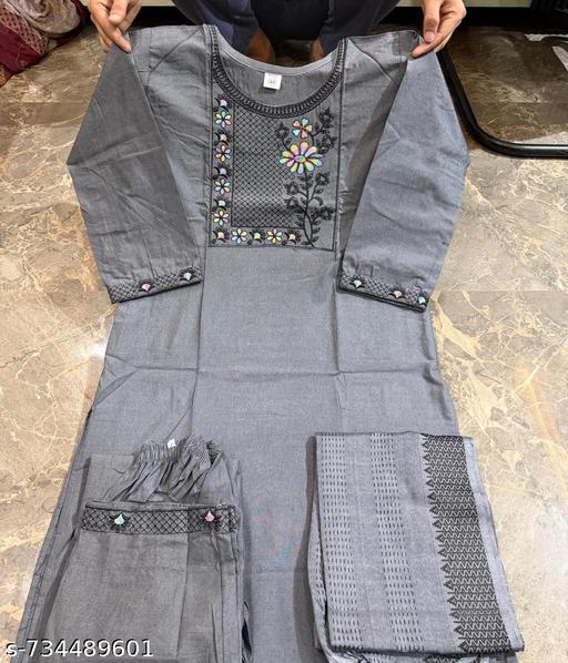 Stylish Grey Cotton Kurta Set for Women - ZORA