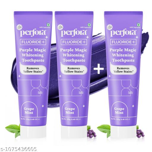 Purple Whitening Toothpaste-375g - 125g x 3 | Purple Toothpaste For Teeth Whitening | Teeth Stain Remover | Enamel Safe & Effective Teeth Whitener Oral care | Buy 2 Get 1 - ZORA