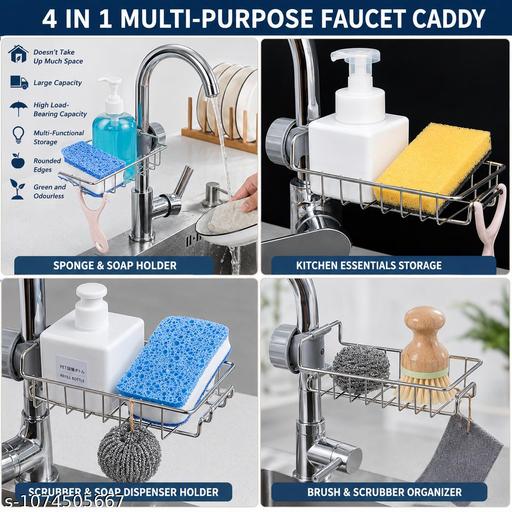 Kitchen Faucet Sponge Holder, Hanging Sink Organizer nal Holder Caddy Rack ,Faucet Caddy for Bathroom pack of 41 - ZORA