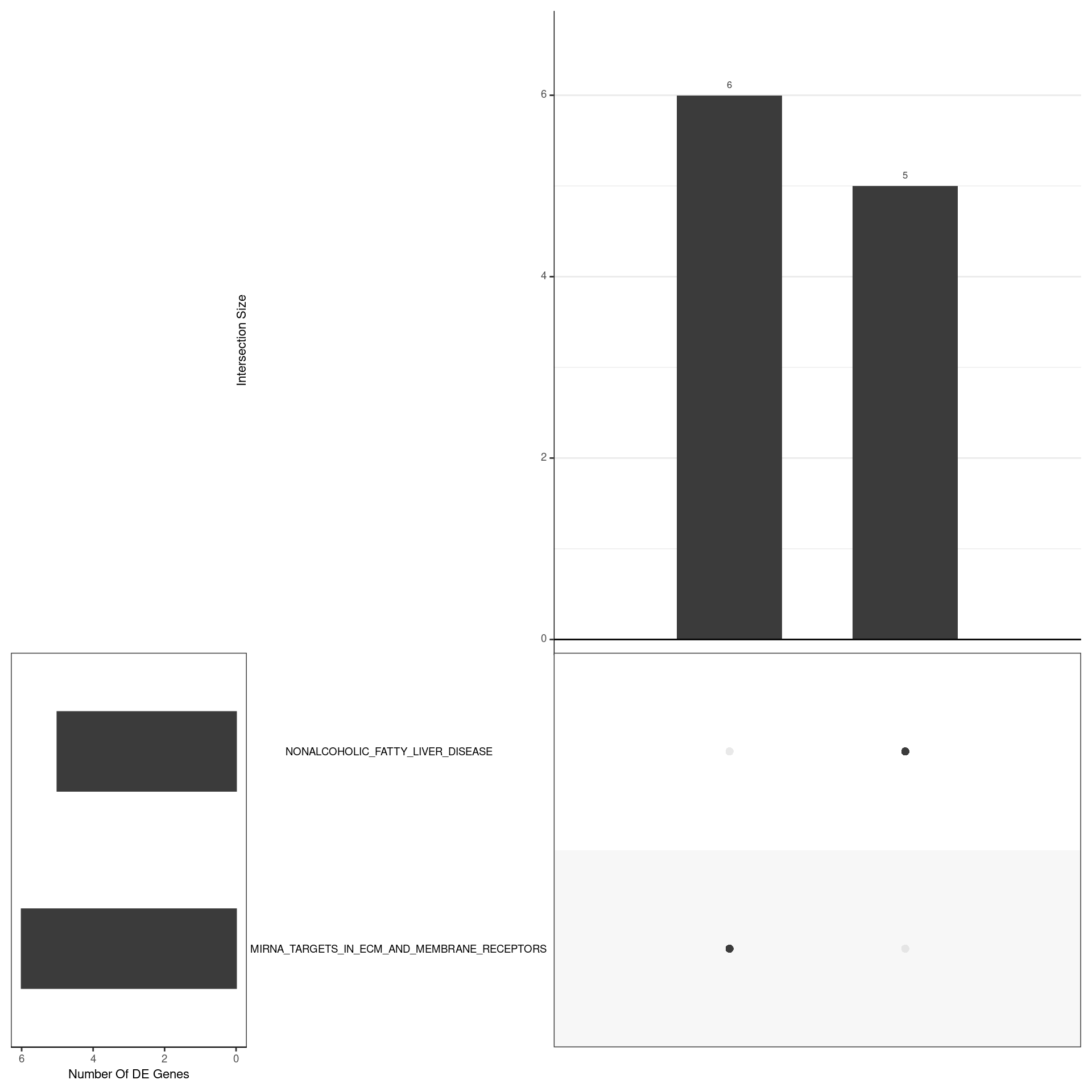 *UpSet plot indicating distribution of DE genes within all significant gene sets. Gene sets were restricted to those with an FDR < 0.05 and at least 5 DE genes*