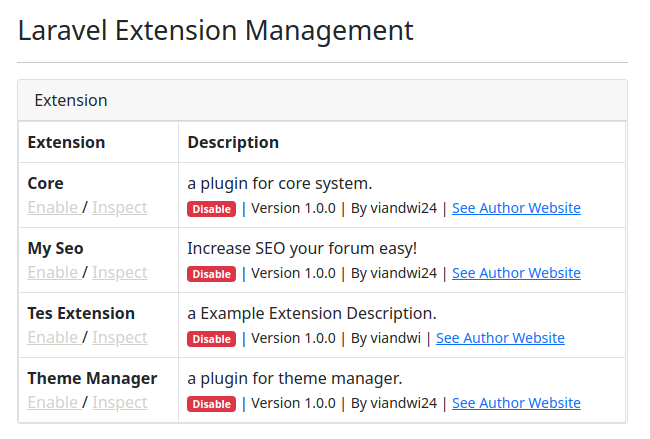 screenshot extension management page