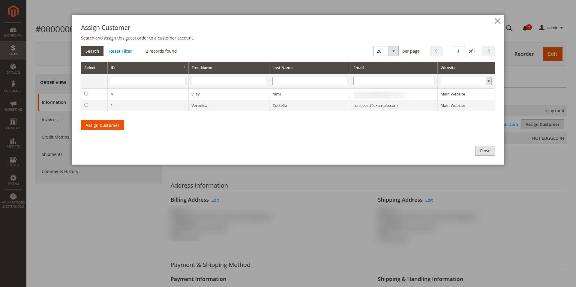 click assign customer