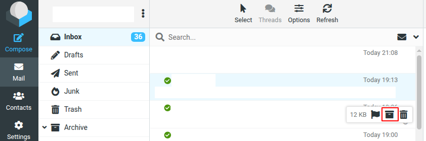 Hover menu with archive button