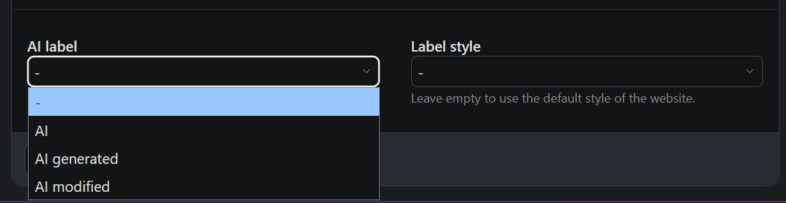 The AI label fields in the file manager