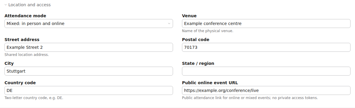 Physical and online event venue