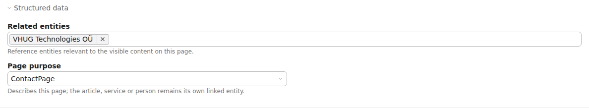 Contact page linked to the company and assigned ContactPage purpose