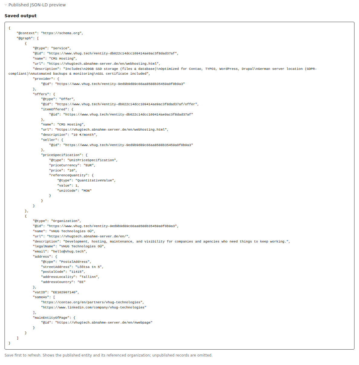 Expanded saved JSON output for CMS Hosting and its provider organization