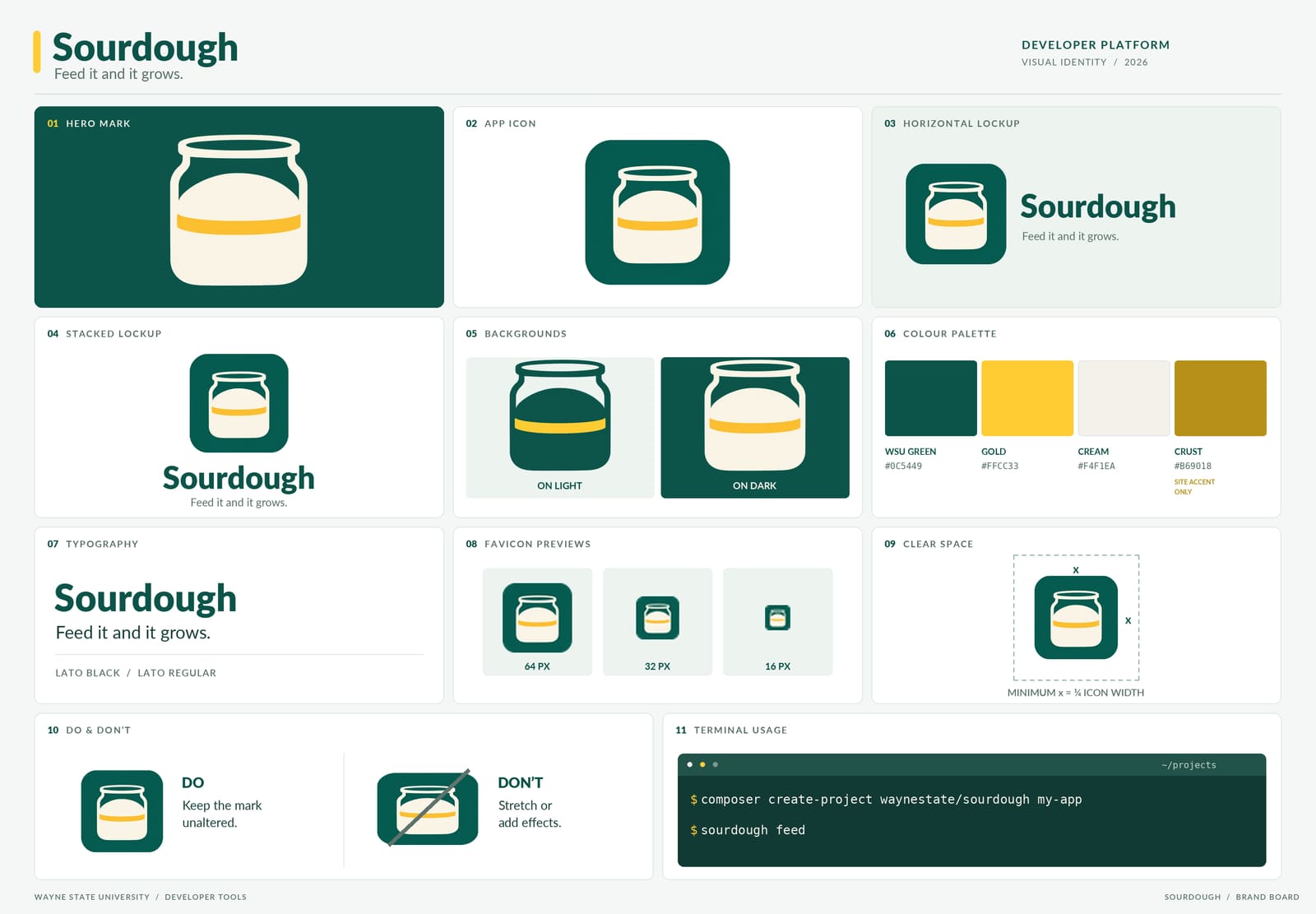 Sourdough brand board: the starter jar mark, palette and type
