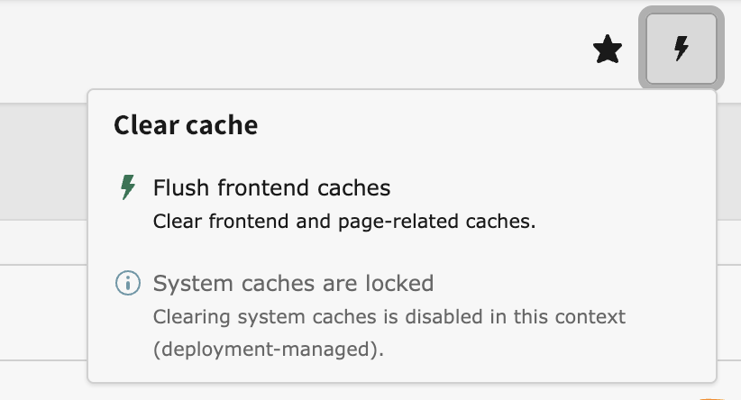 Clear-cache dropdown with the system cache flush locked