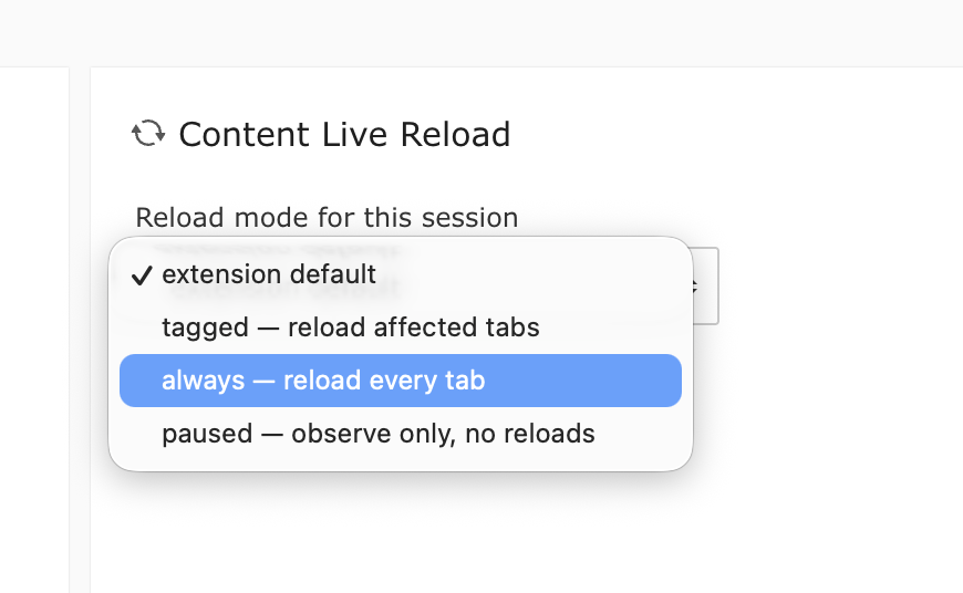 Reload mode override in the Admin Panel settings