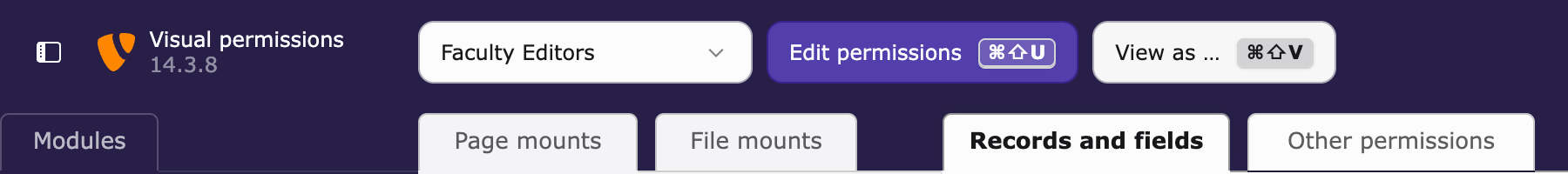 The group picker, the switch and View as in the toolbar, with a tab over each area