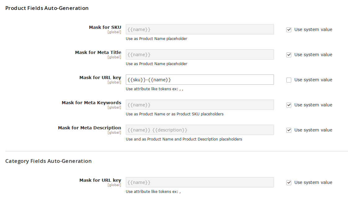 URL keys maks settings