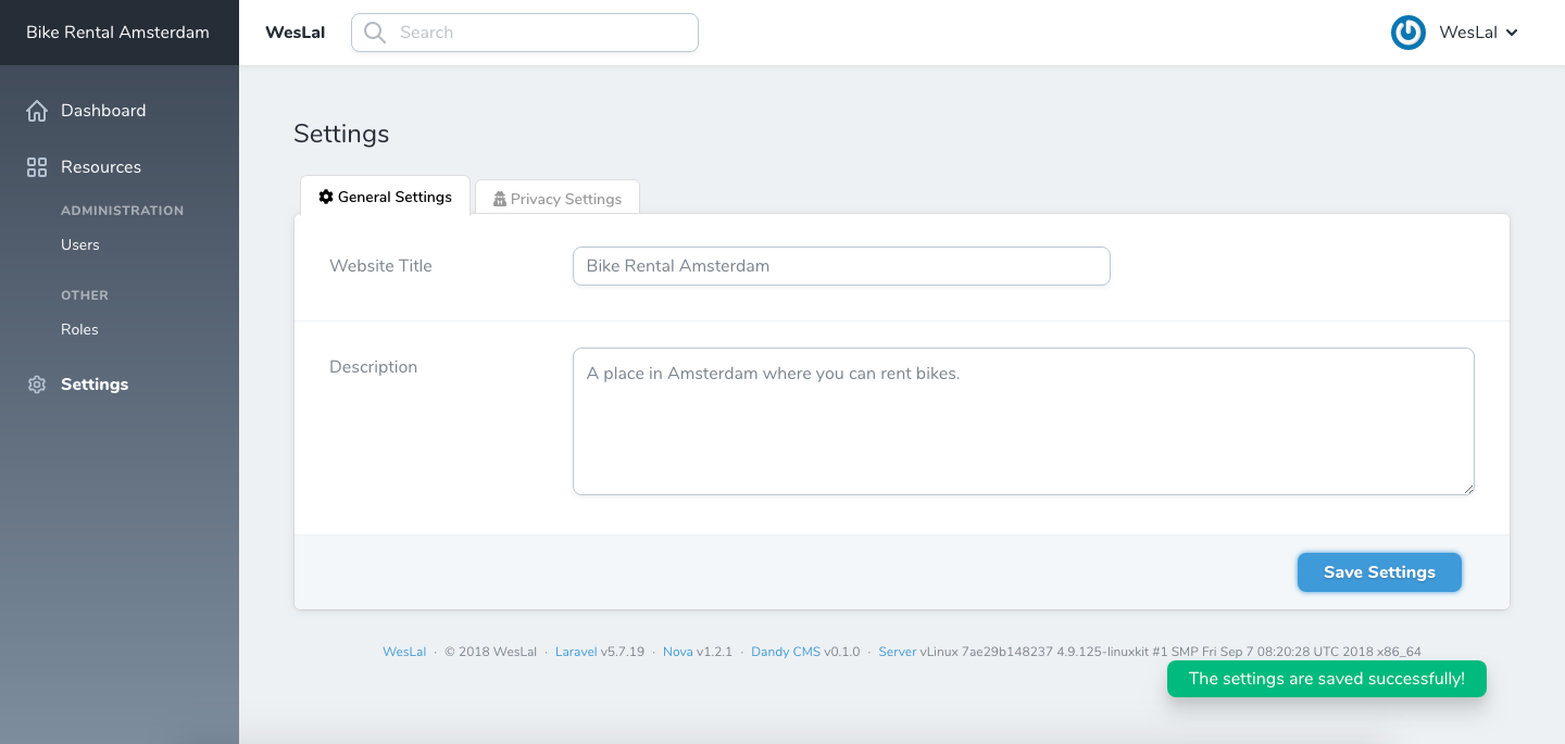 Weslal Nova Settings Tool Packagist