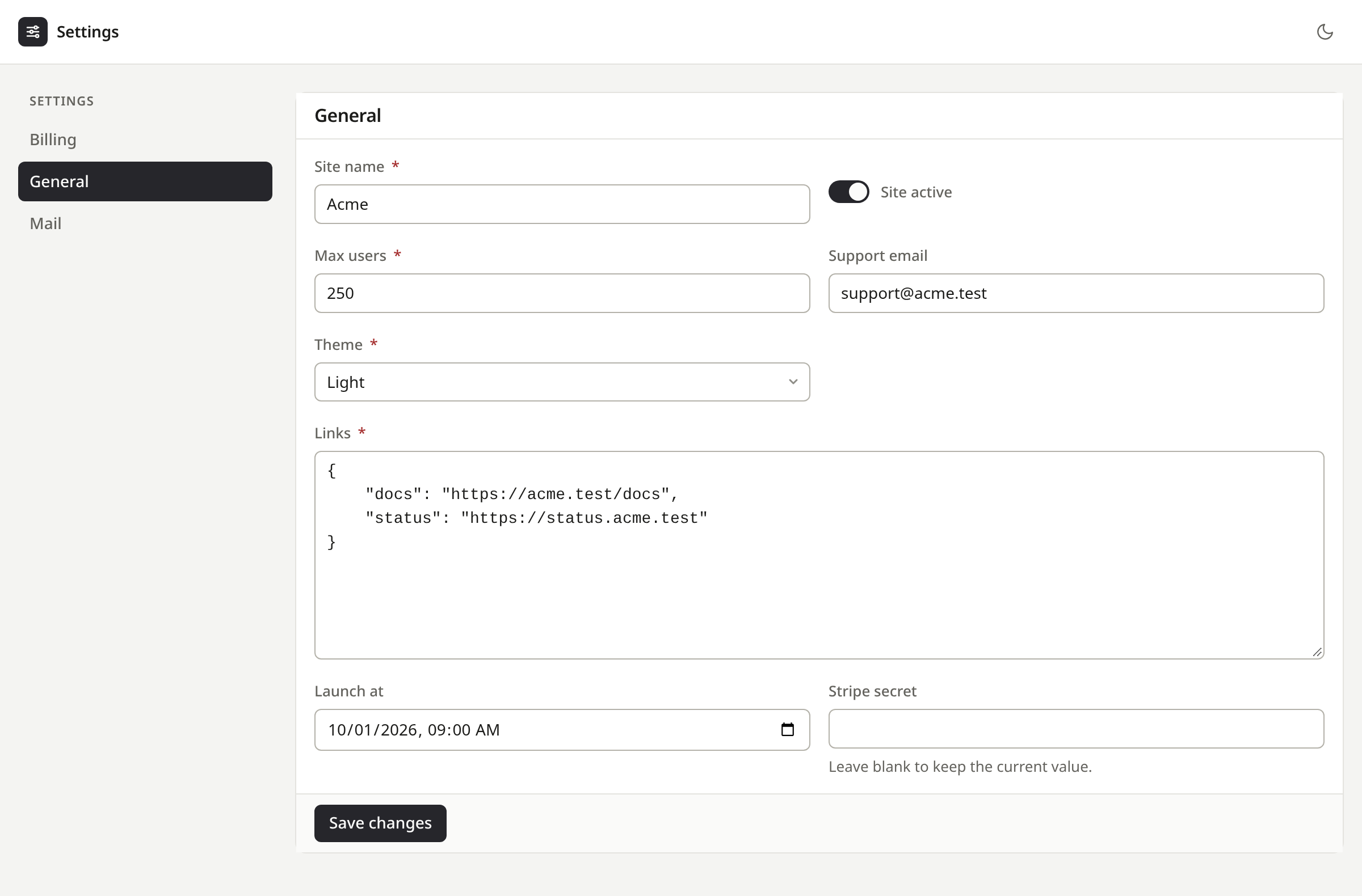 Settings UI Screenshot