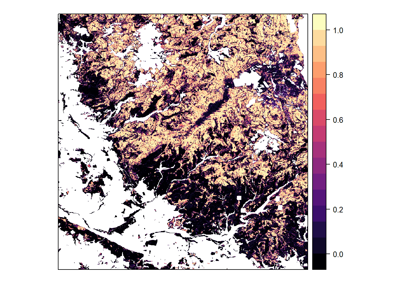 Classification probabilities for spruce, based on 6-class model