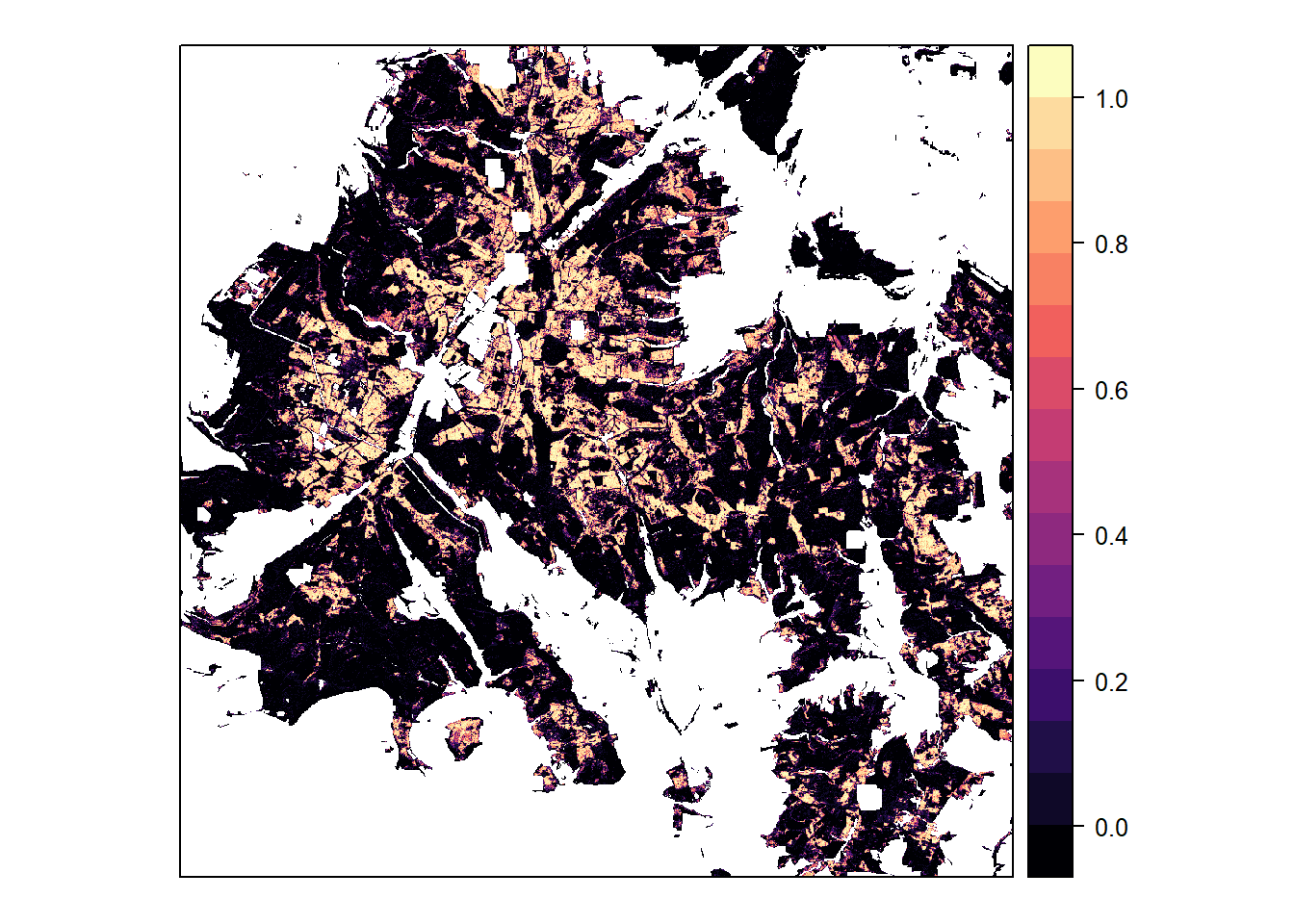 Classification probabilities for spruce, based on 6-class model
