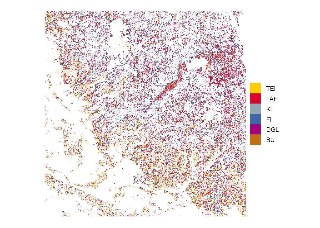 Tree species predictions with low probabilities (below threshold)