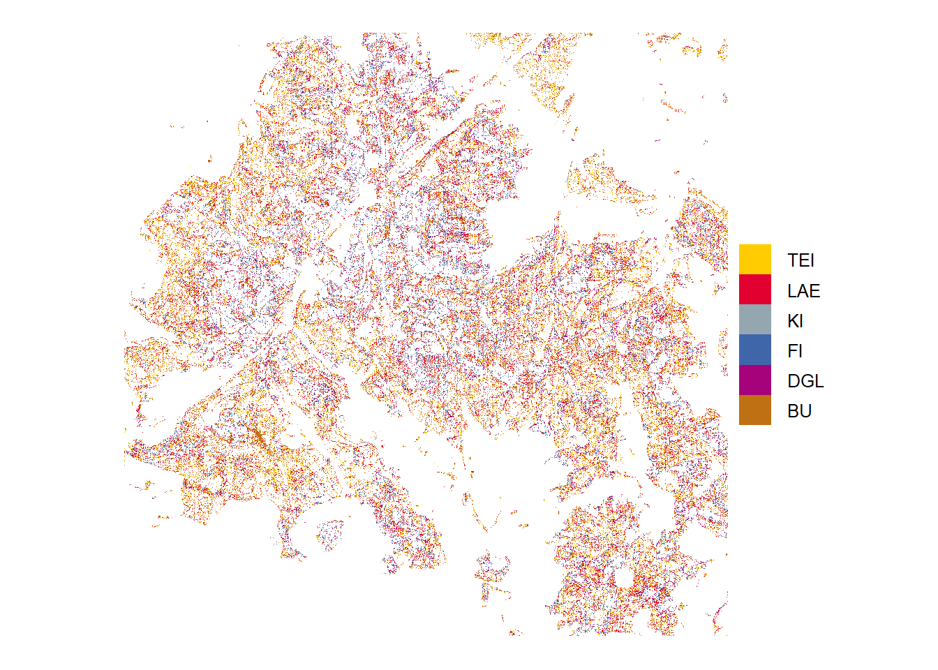 Tree species predictions with low probabilities (below threshold)