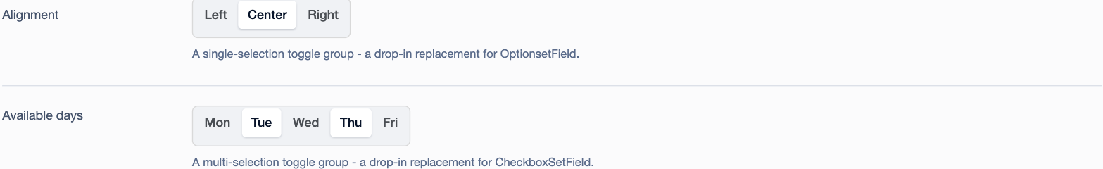 ToggleGroupField and ToggleGroupSetField on a standard Page