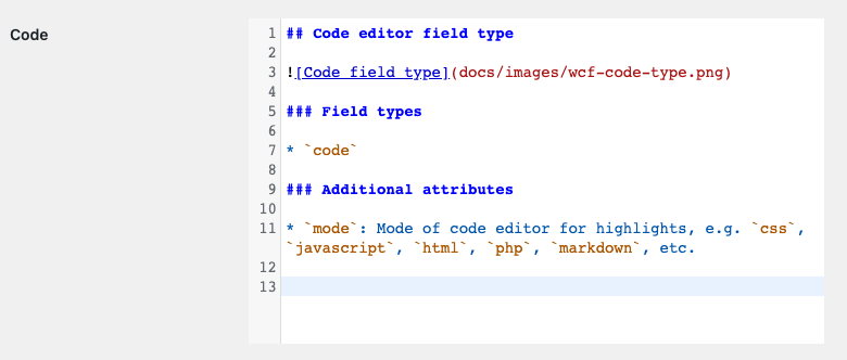 Code field type