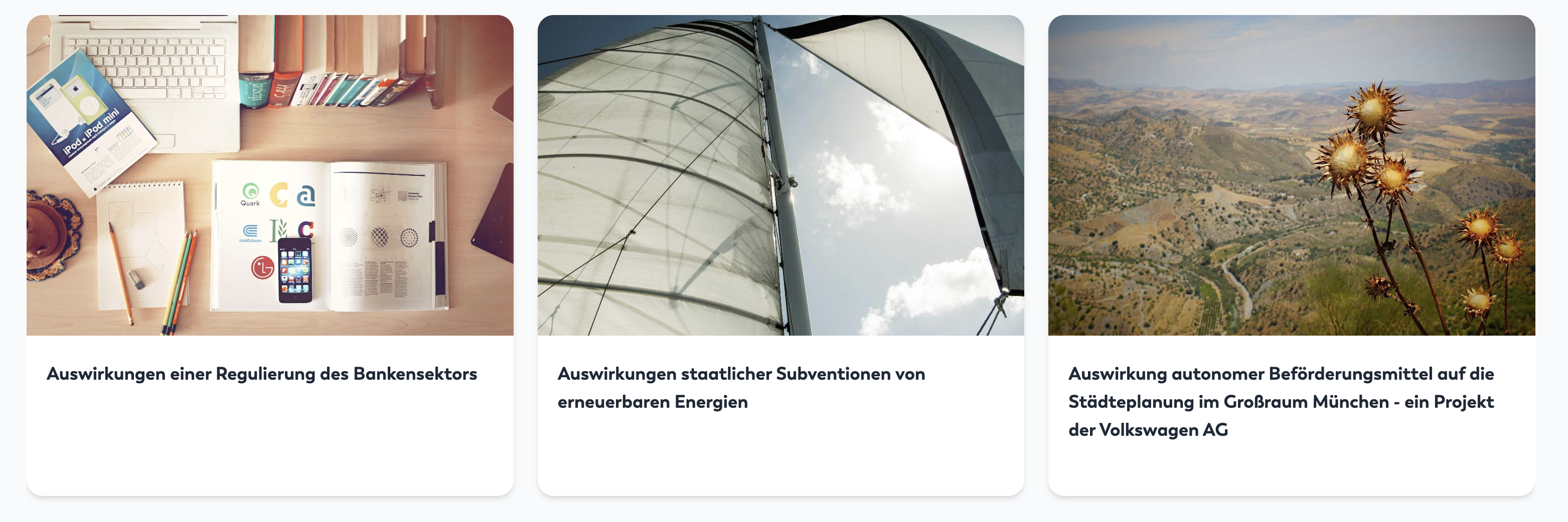Frontendansicht der ausgewählten Projekte