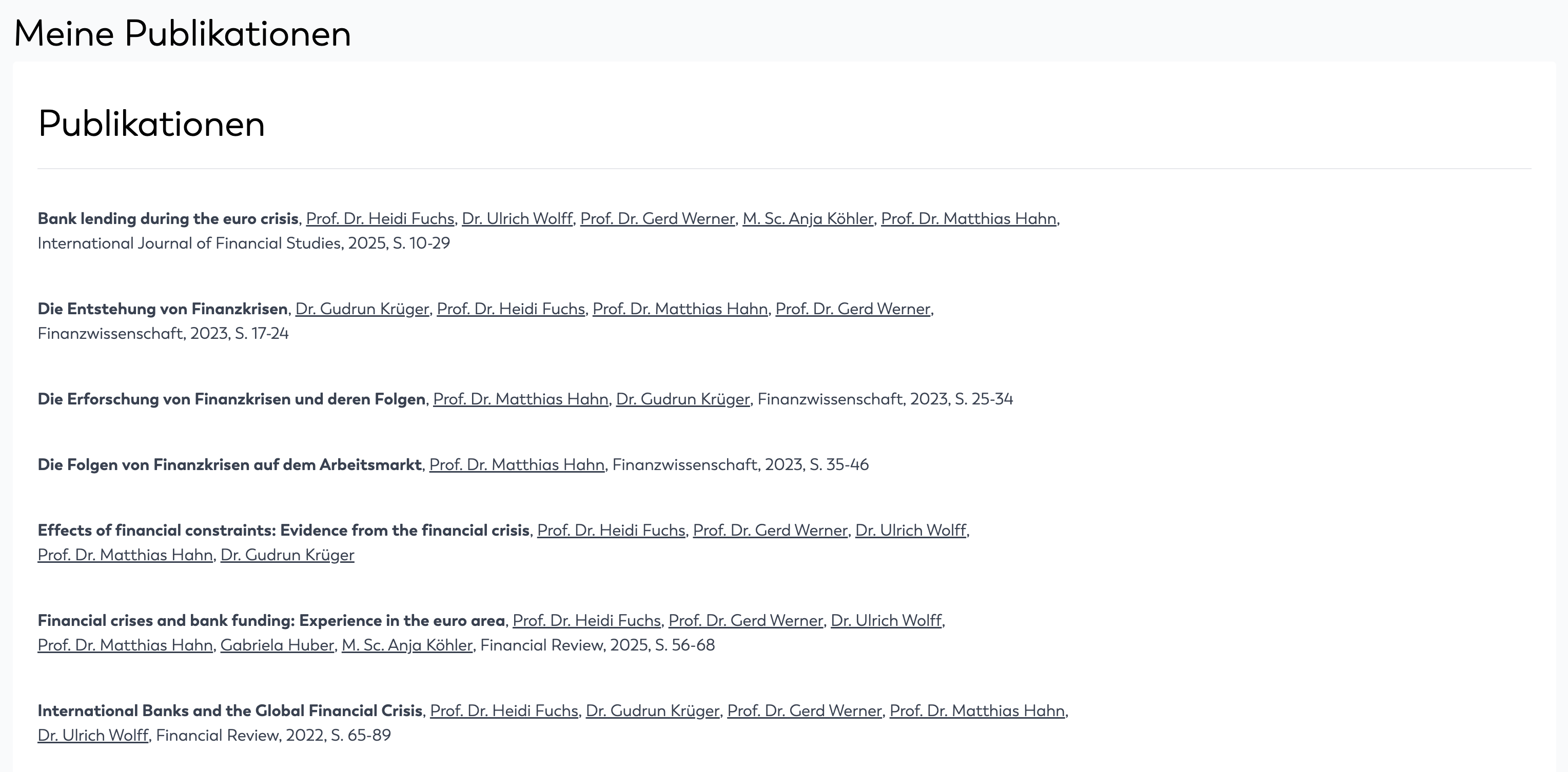Frontendansicht Publikationen der Person