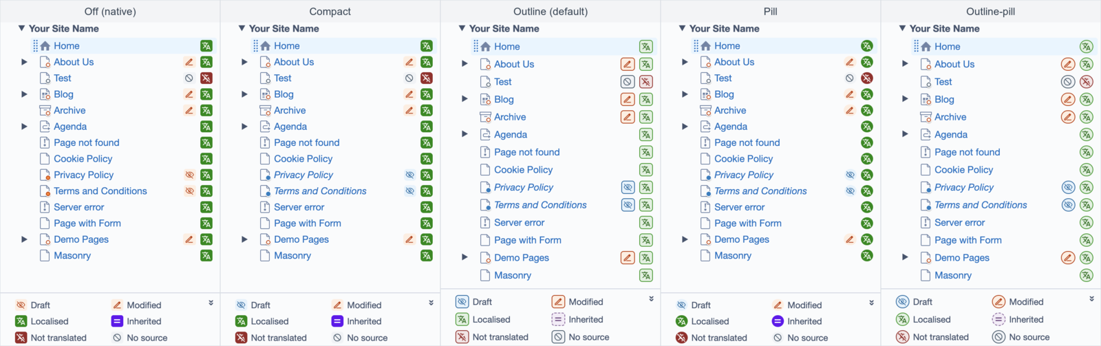 Icon mode (with the opt-in legend) in each badge style