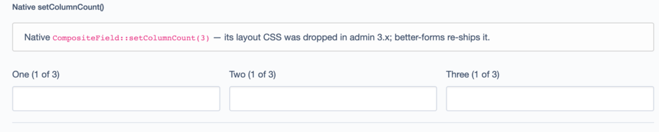 Revived CompositeField::setColumnCount() — equal columns