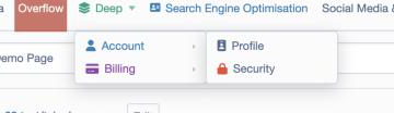 A tab group opened as a dropdown menu with a flyout submenu, inheriting the tabs' icons and colours