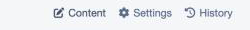 Icons on the Content, Settings and History view tabs