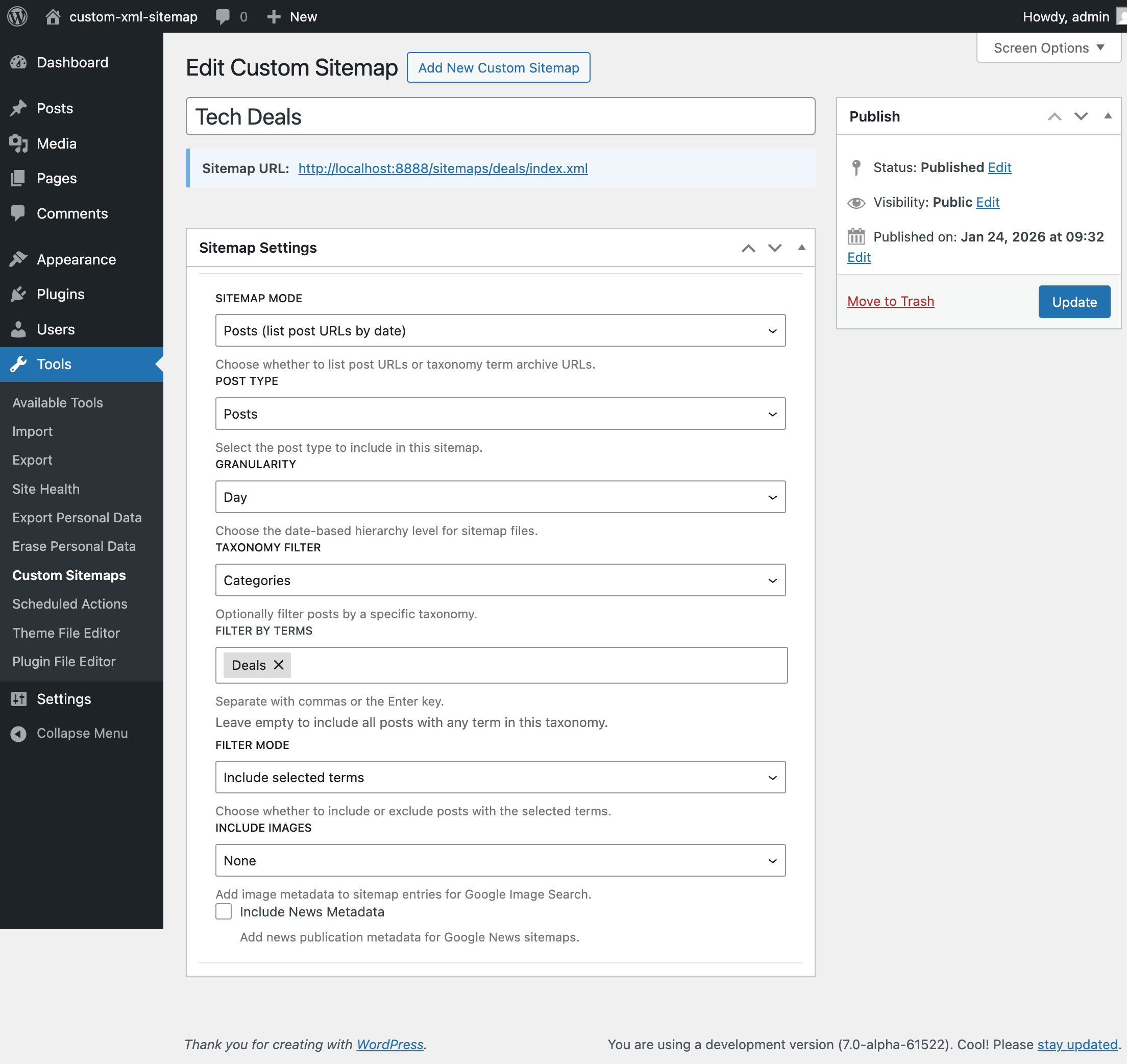 Sitemap editor – Posts mode