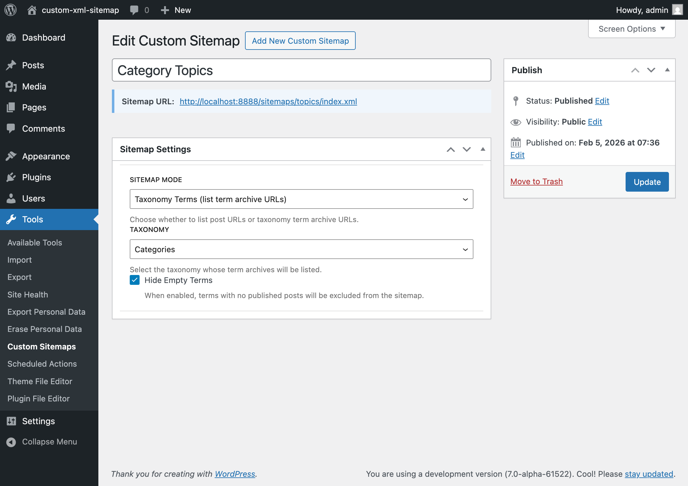 Sitemap editor – Terms mode